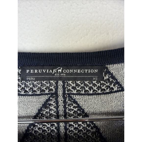 Peruvian Connection women's XS Cotton Tunic silver Blue White Aztec bohemian - Picture 4 of 12